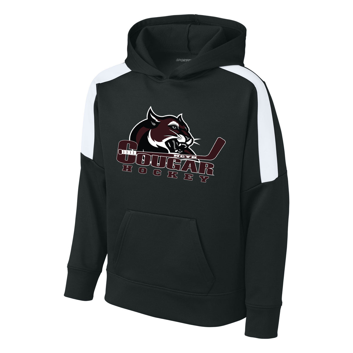 Youth Sport-Wick Fleece United Pullover Hoodie — Black/ White, front