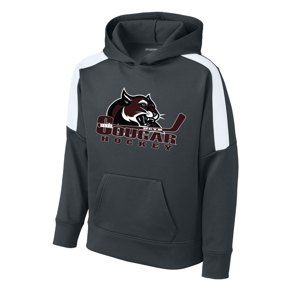 Youth Sport-Wick Fleece United Pullover Hoodie — Iron Grey/ White, front