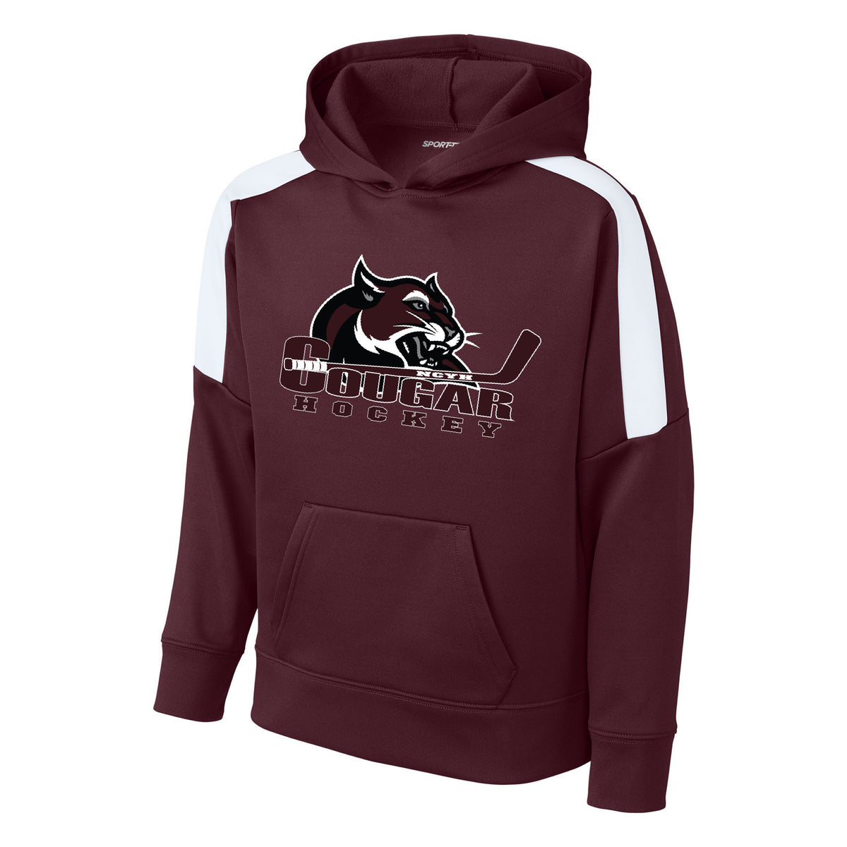 Youth Sport-Wick Fleece United Pullover Hoodie — Maroon/ White, front