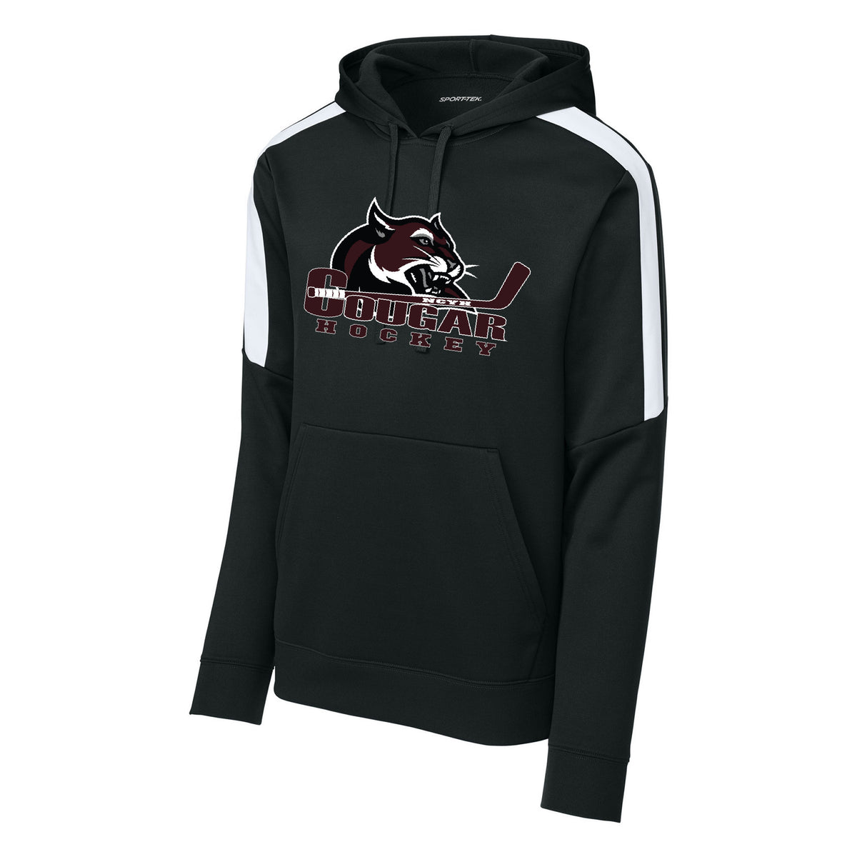Sport-Wick Fleece United Pullover Hoodie — Black/ White, front