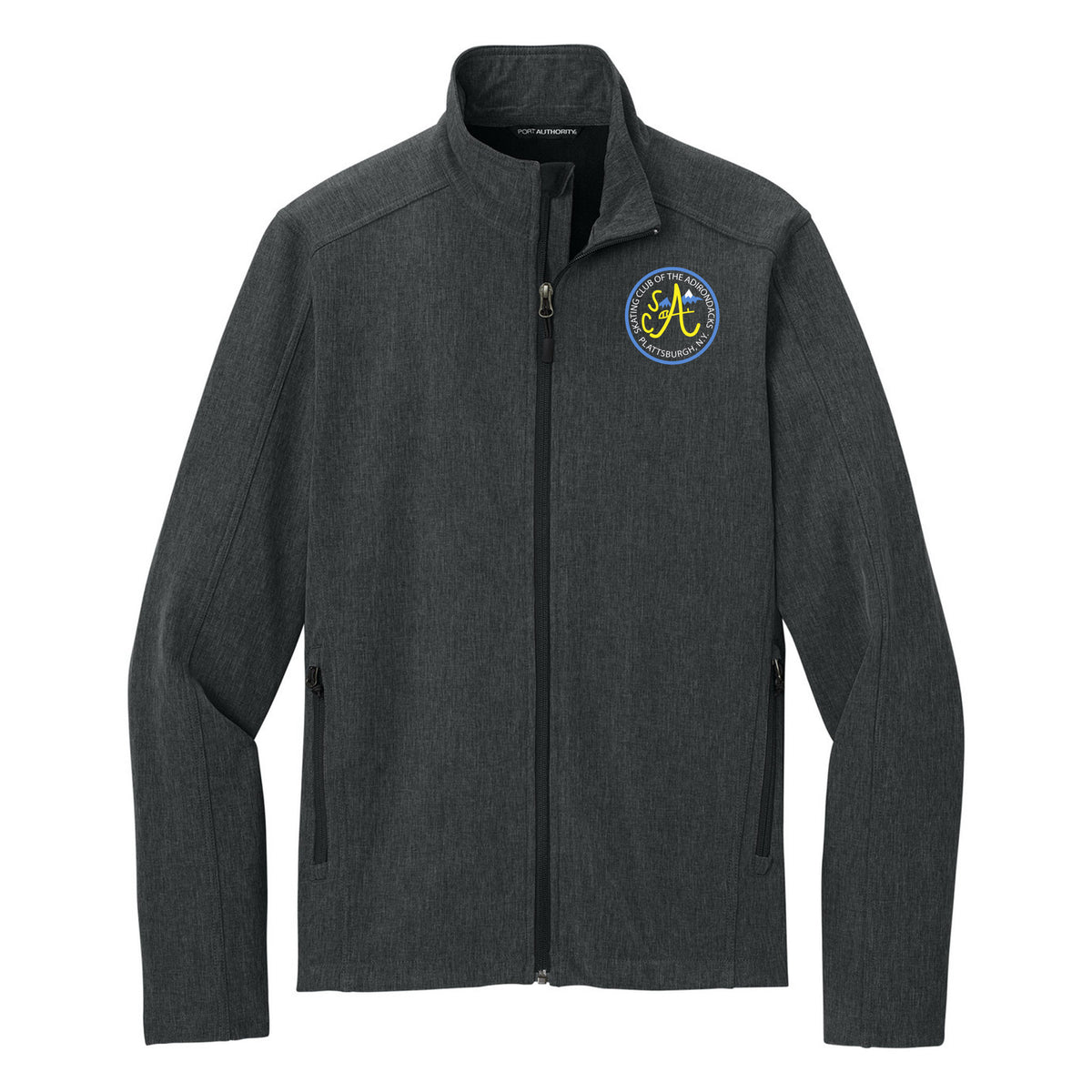 SCA Core Soft Shell Jacket — Black Charcoal Heather, Logo 2, front