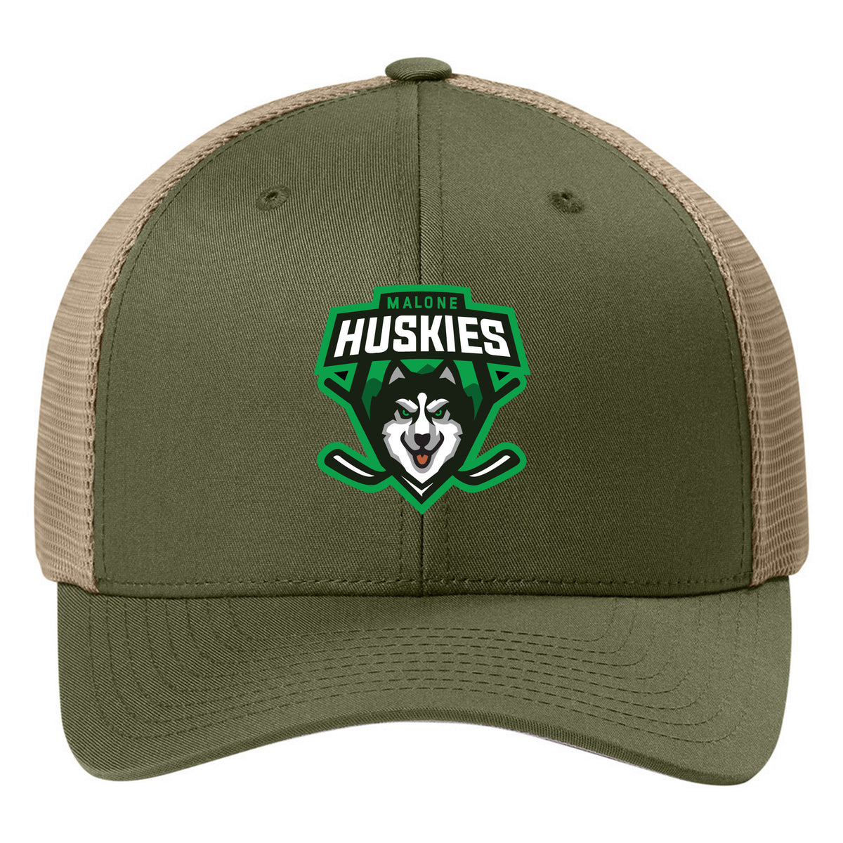 Flexfit 110 Mesh Cap - Embroidered — Olive/ Khaki, front