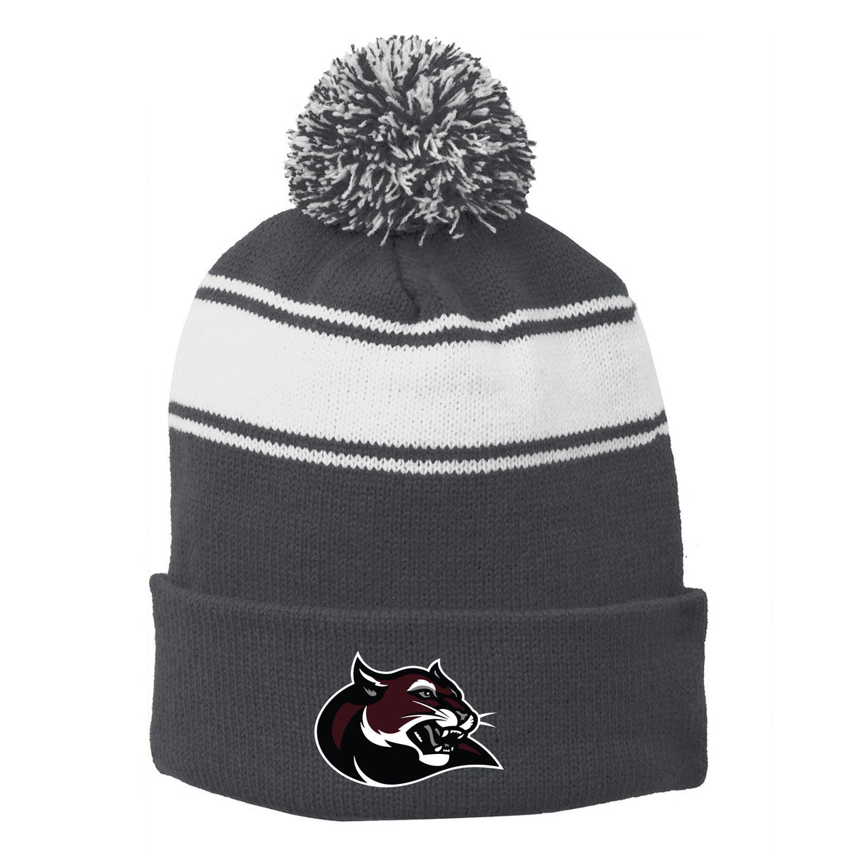 Stripe Pom Pom Beanie — Iron Grey/ White, COUGAR, front