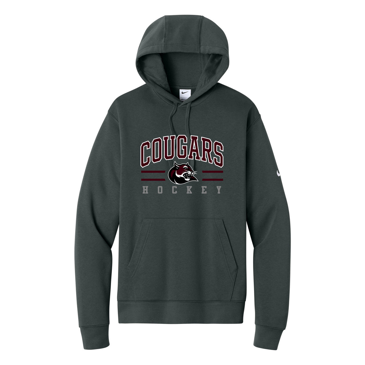 Nike Club Fleece Sleeve Swoosh Pullover Hoodie — Anthracite, Logo 4, front
