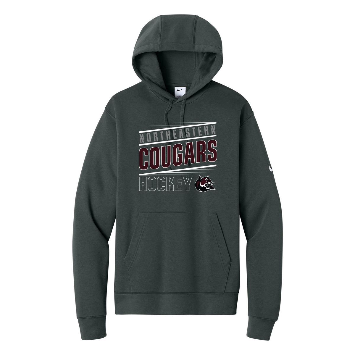Nike Club Fleece Sleeve Swoosh Pullover Hoodie — Anthracite, Logo 2, front