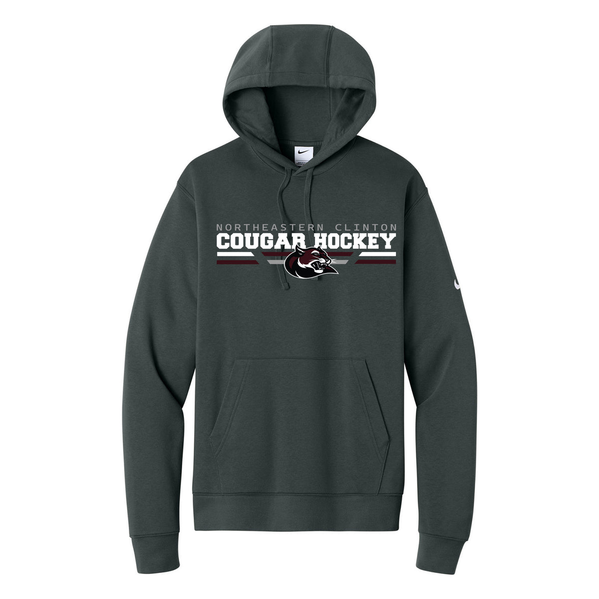 Nike Club Fleece Sleeve Swoosh Pullover Hoodie — Anthracite, Logo 1, front