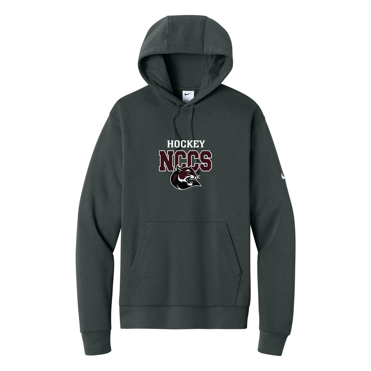 Nike Club Fleece Sleeve Swoosh Pullover Hoodie — Anthracite, Logo 3, front