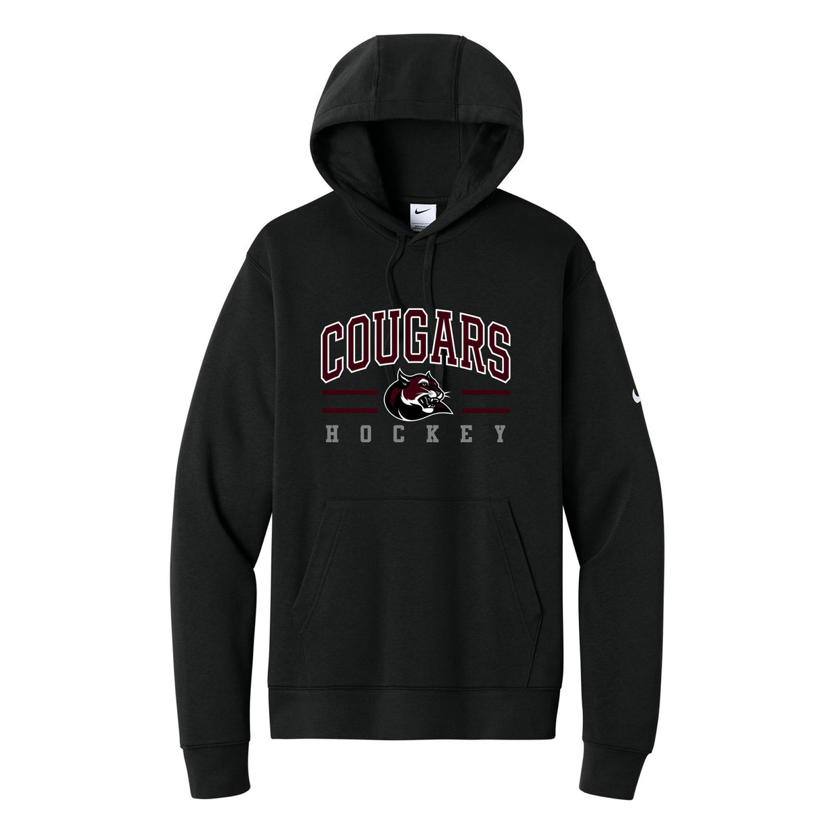 Nike Club Fleece Sleeve Swoosh Pullover Hoodie — Black, Logo 4, front