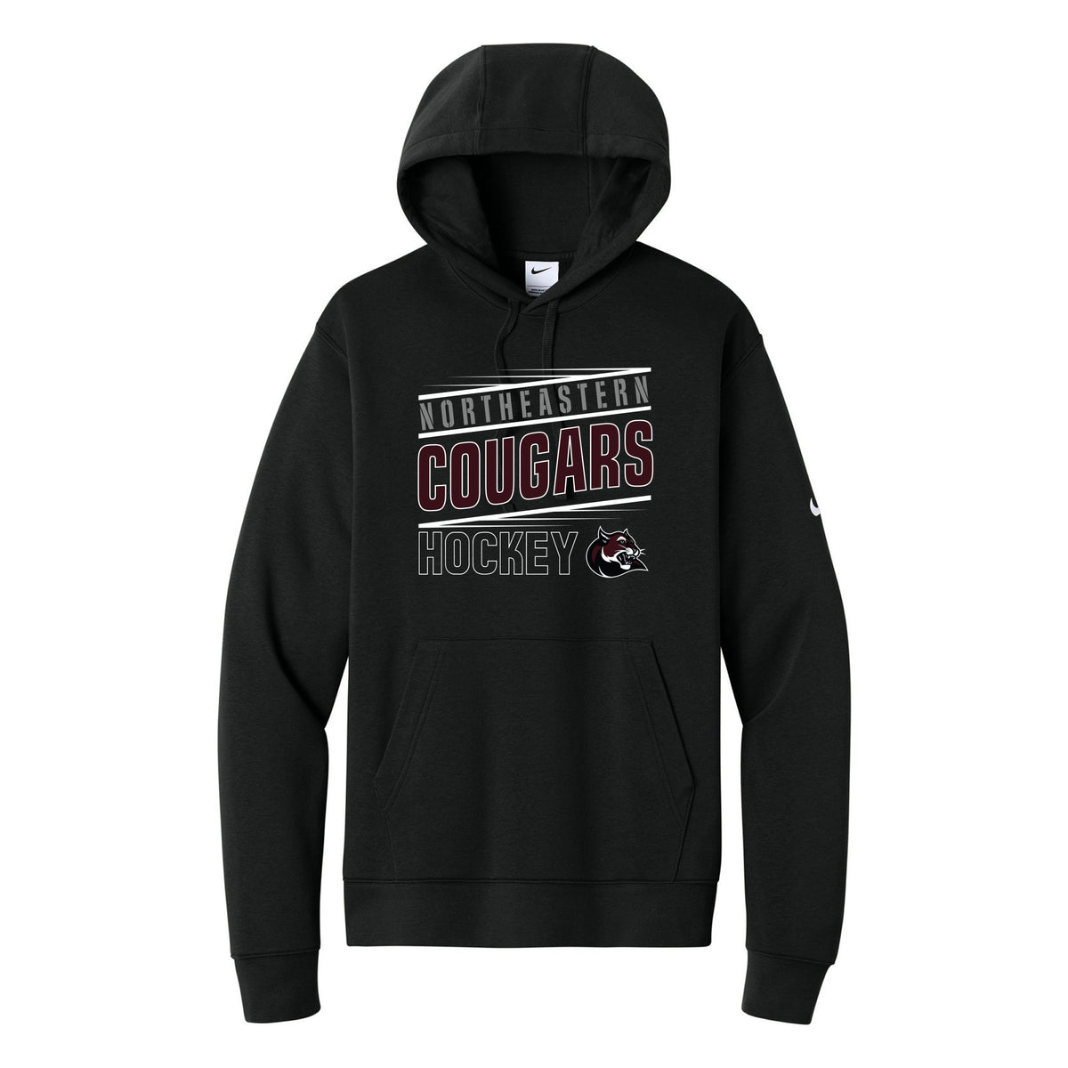 Nike Club Fleece Sleeve Swoosh Pullover Hoodie — Black, Logo 2, front