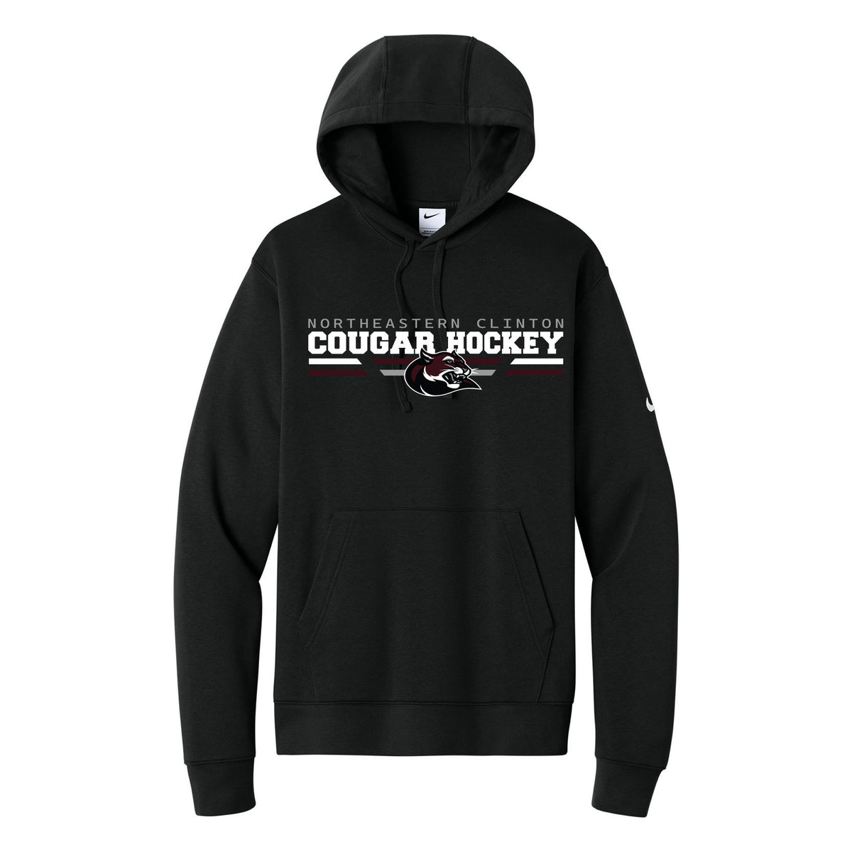 Nike Club Fleece Sleeve Swoosh Pullover Hoodie — Black, Logo 1, front