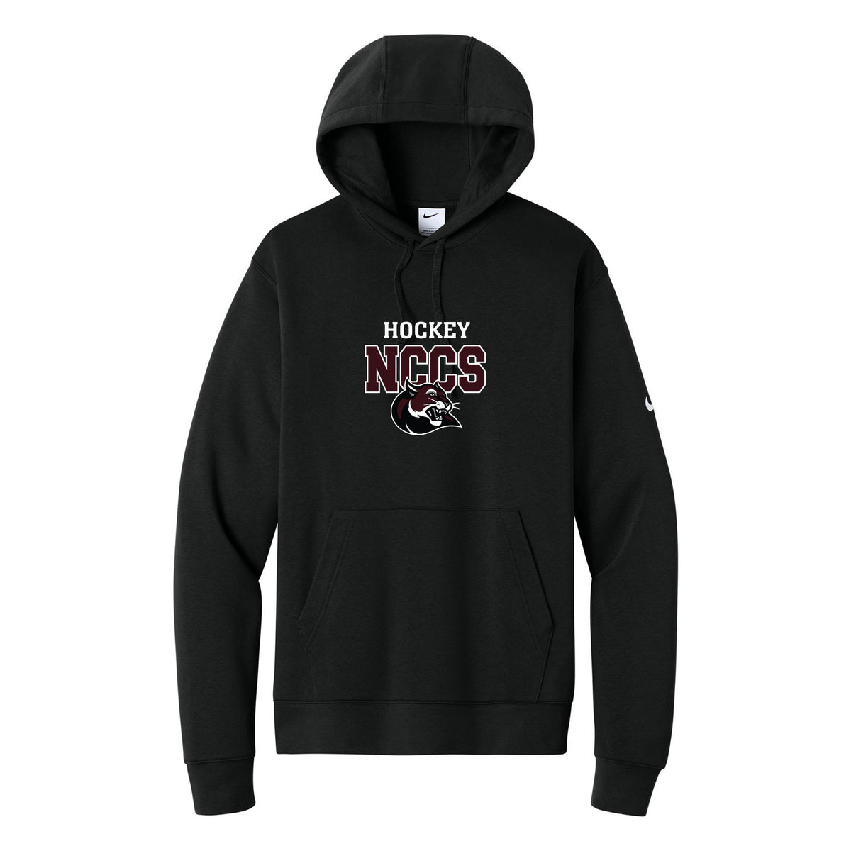Nike Club Fleece Sleeve Swoosh Pullover Hoodie — Black, Logo 3, front