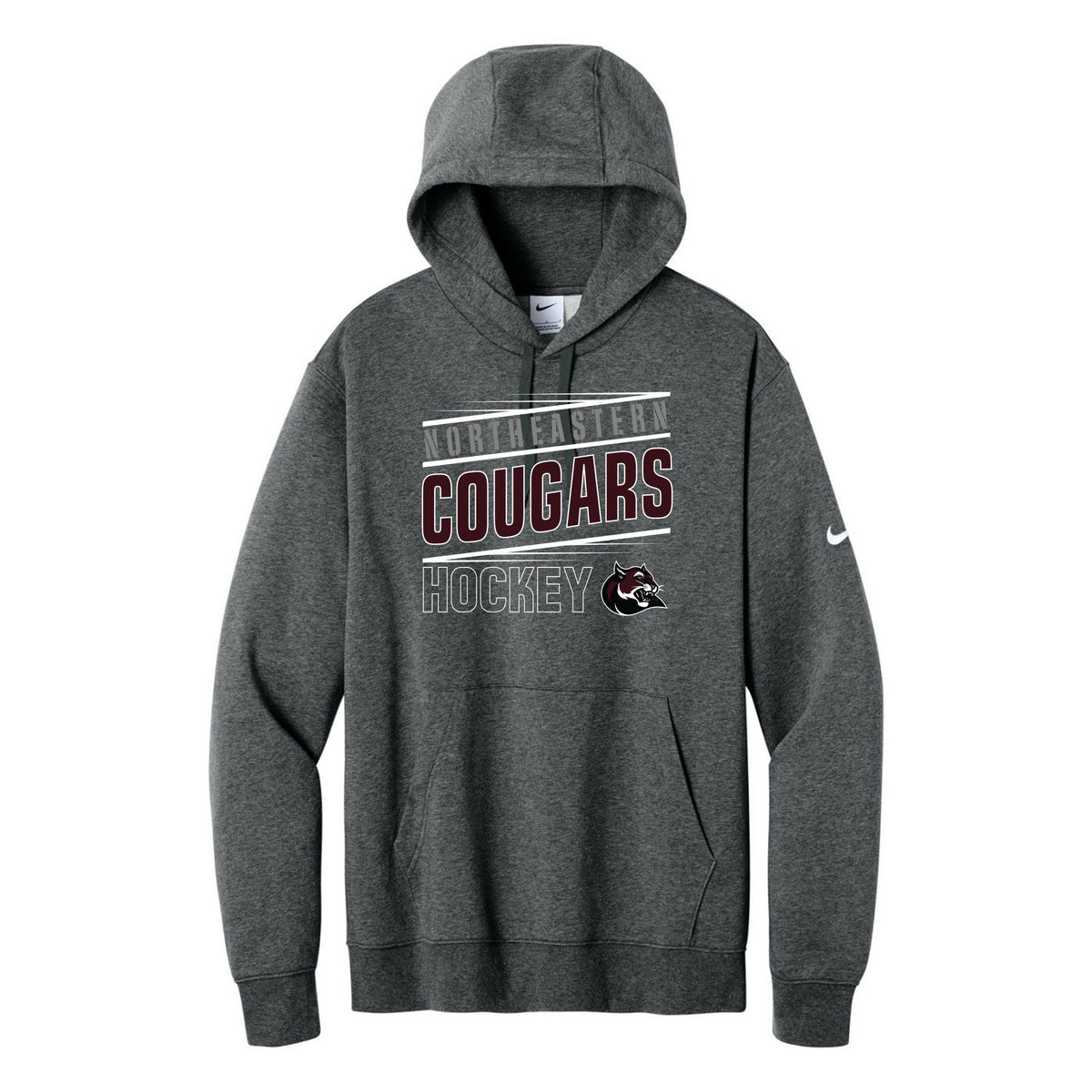 Nike Club Fleece Sleeve Swoosh Pullover Hoodie — Charcoal Heather, Logo 2, front