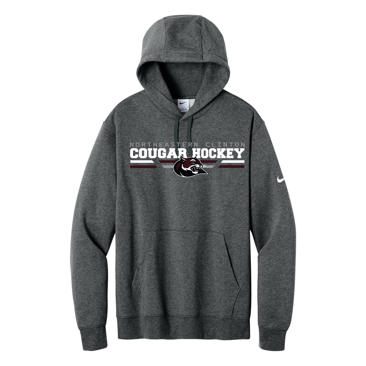 Nike Club Fleece Sleeve Swoosh Pullover Hoodie — Charcoal Heather, Logo 1, front