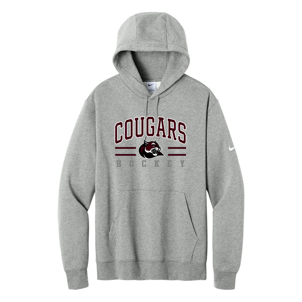 Nike Club Fleece Sleeve Swoosh Pullover Hoodie — Dark Grey Heather, Logo 4, front
