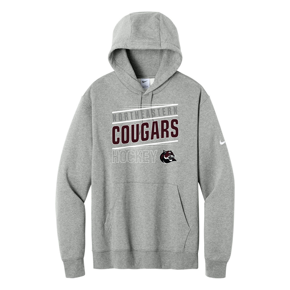 Nike Club Fleece Sleeve Swoosh Pullover Hoodie — Dark Grey Heather, Logo 2, front