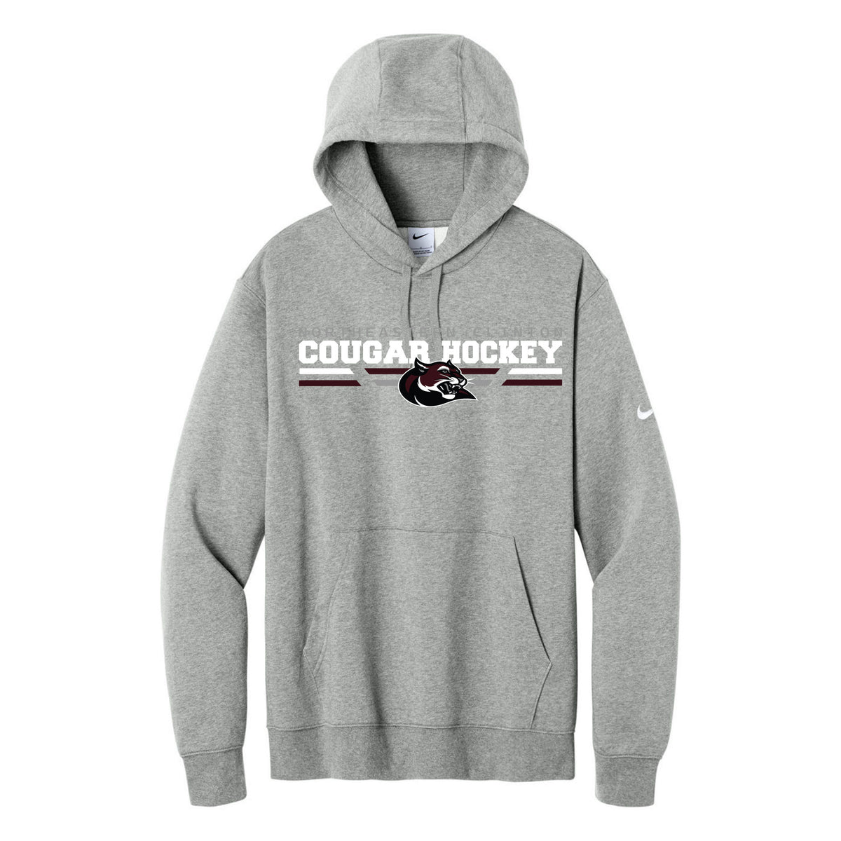 Nike Club Fleece Sleeve Swoosh Pullover Hoodie — Dark Grey Heather, Logo 1, front