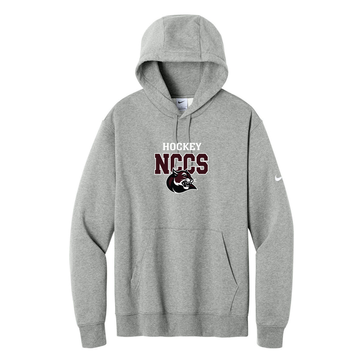 Nike Club Fleece Sleeve Swoosh Pullover Hoodie — Dark Grey Heather, Logo 3, front