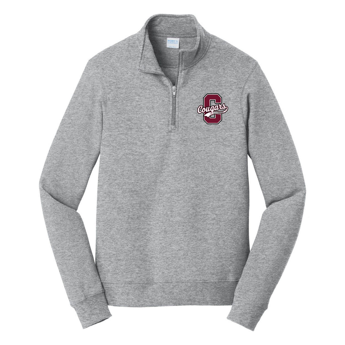 Port & Co Fan Favorite Fleece 1/4-Zip Pullover Sweatshirt — Athletic Heather, C Logo, front