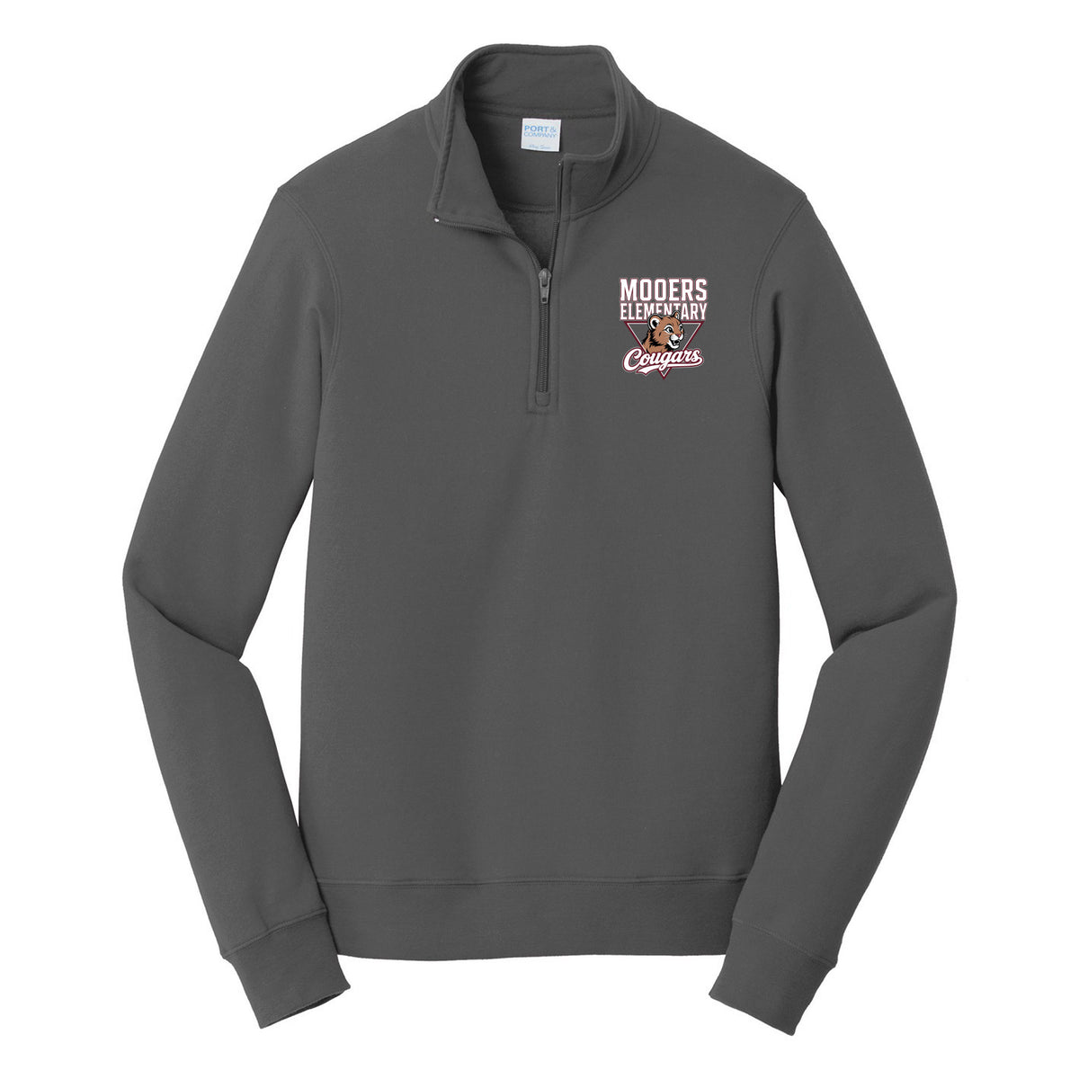 Port & Co Fan Favorite Fleece 1/4-Zip Pullover Sweatshirt — Charcoal, Logo 2, front