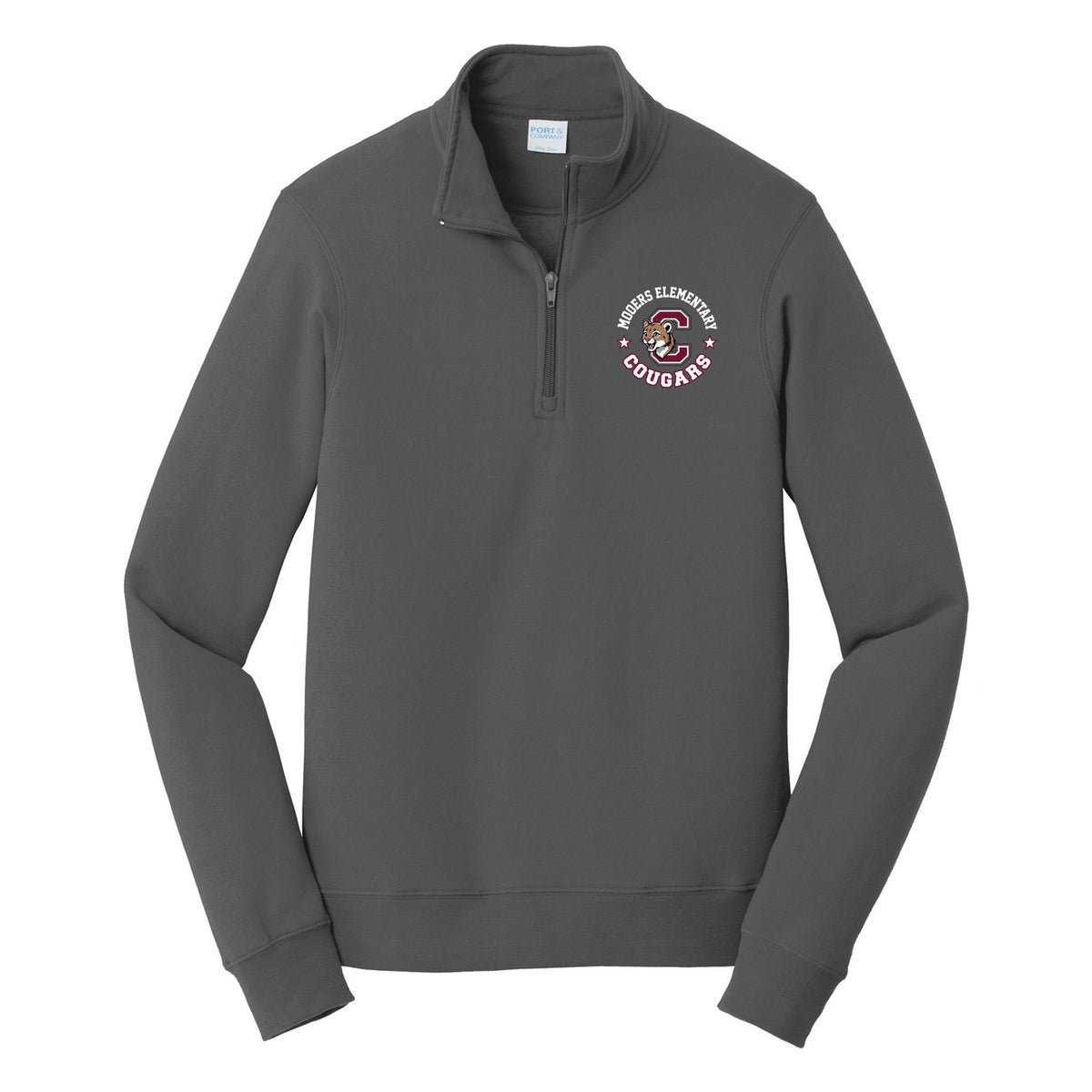 Port & Co Fan Favorite Fleece 1/4-Zip Pullover Sweatshirt — Charcoal, Logo 1, front