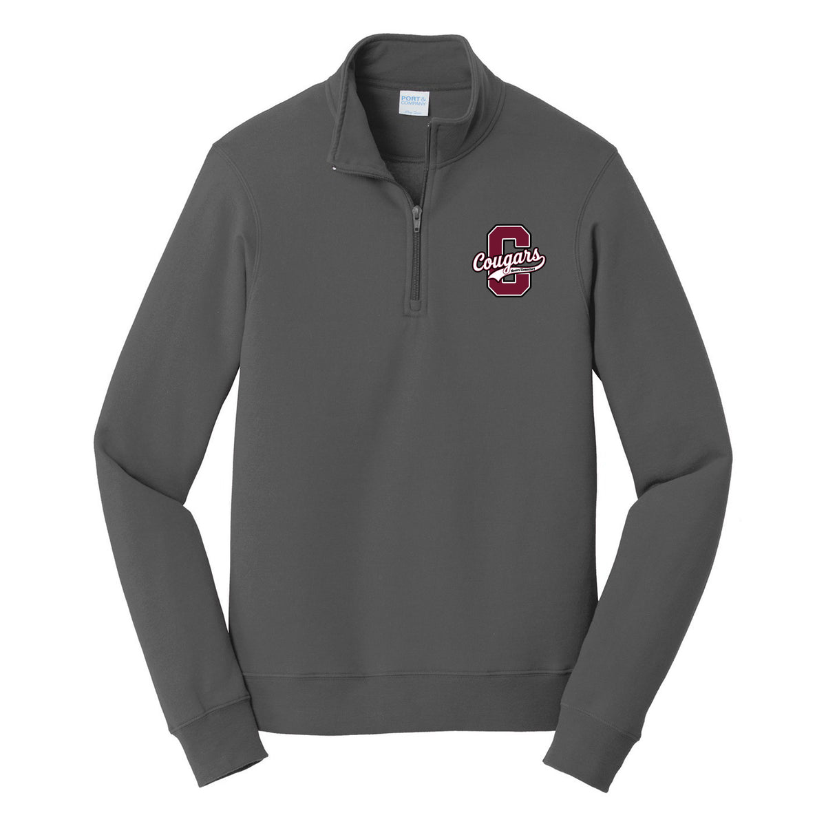 Port & Co Fan Favorite Fleece 1/4-Zip Pullover Sweatshirt — Charcoal, C Logo, front