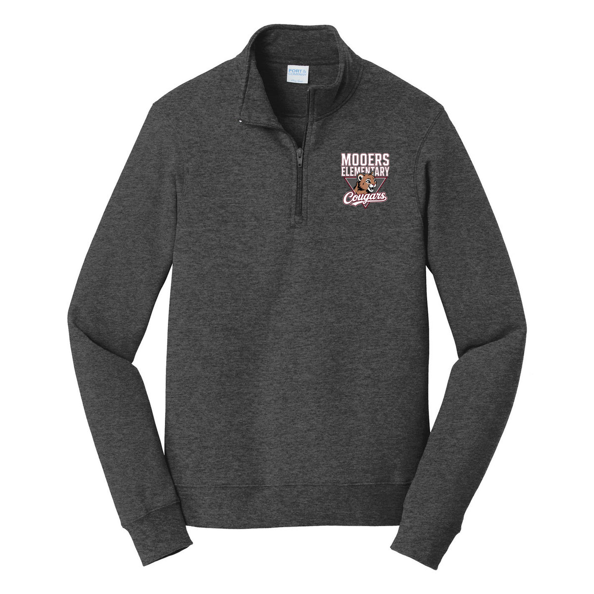 Port & Co Fan Favorite Fleece 1/4-Zip Pullover Sweatshirt — Dark Heather Grey, Logo 2, front