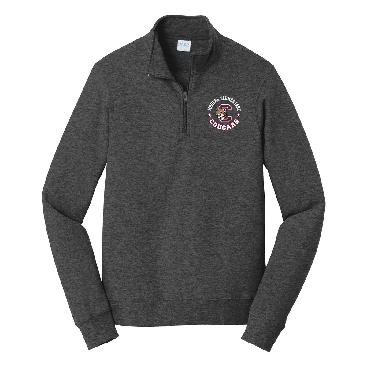 Port & Co Fan Favorite Fleece 1/4-Zip Pullover Sweatshirt — Dark Heather Grey, Logo 1, front