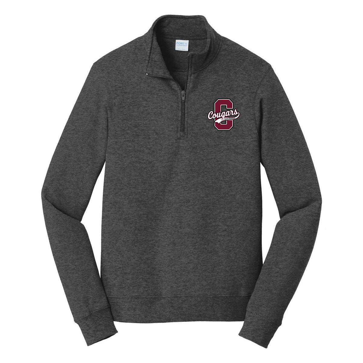 Port & Co Fan Favorite Fleece 1/4-Zip Pullover Sweatshirt — Dark Heather Grey, C Logo, front