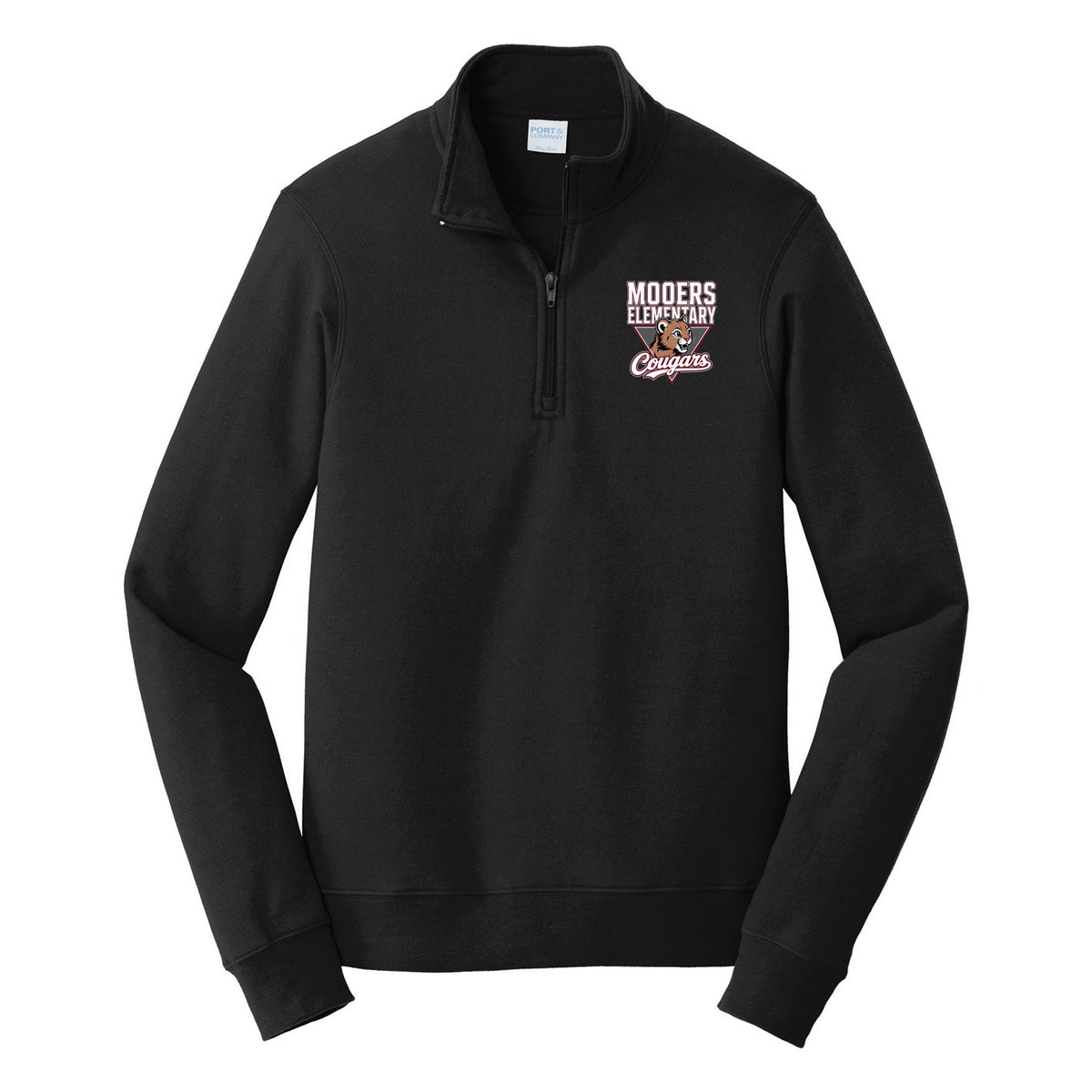 Port & Co Fan Favorite Fleece 1/4-Zip Pullover Sweatshirt — Jet Black, Logo 2, front