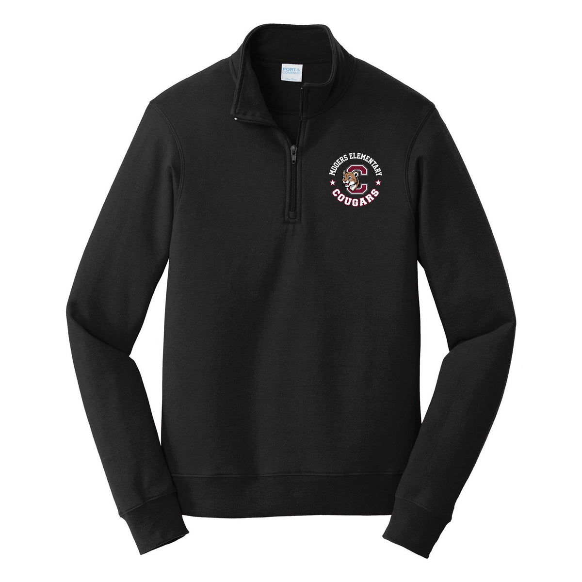 Port & Co Fan Favorite Fleece 1/4-Zip Pullover Sweatshirt — Jet Black, Logo 1, front