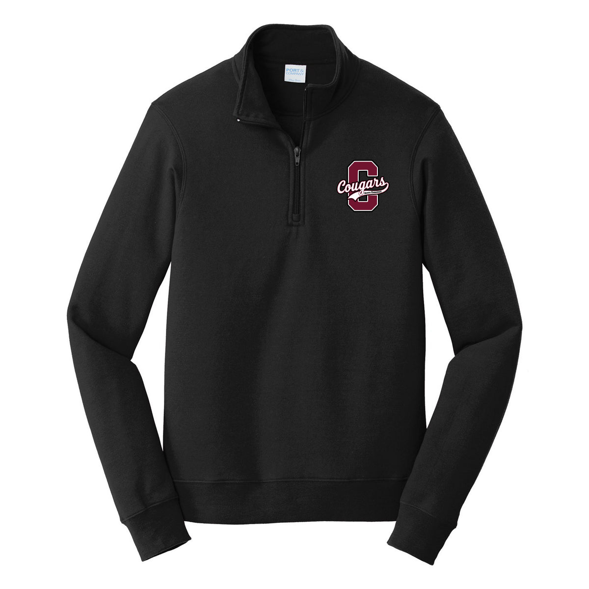 Port & Co Fan Favorite Fleece 1/4-Zip Pullover Sweatshirt — Jet Black, C Logo, front