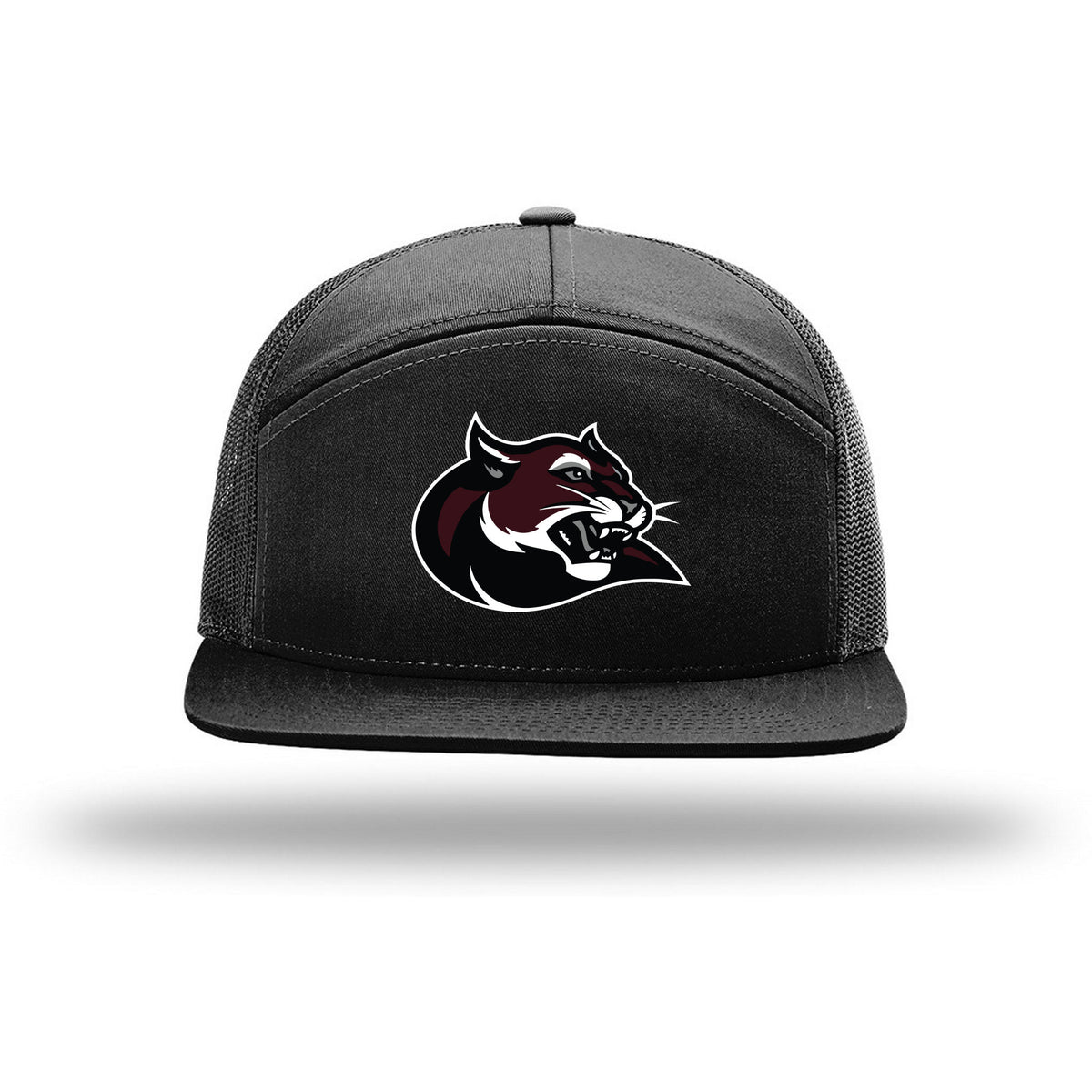 Richardson 7-Panel Trucker — Black, Cougar, front