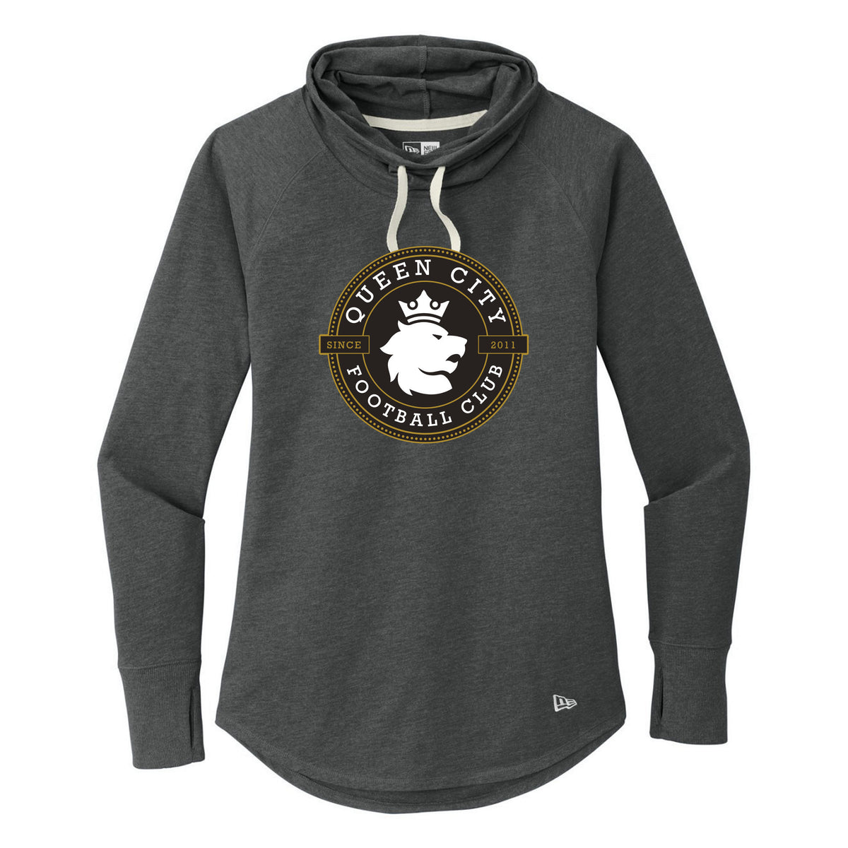 New Era Women's Sueded Cotton Blend Cowl Tee — Black Heather, front