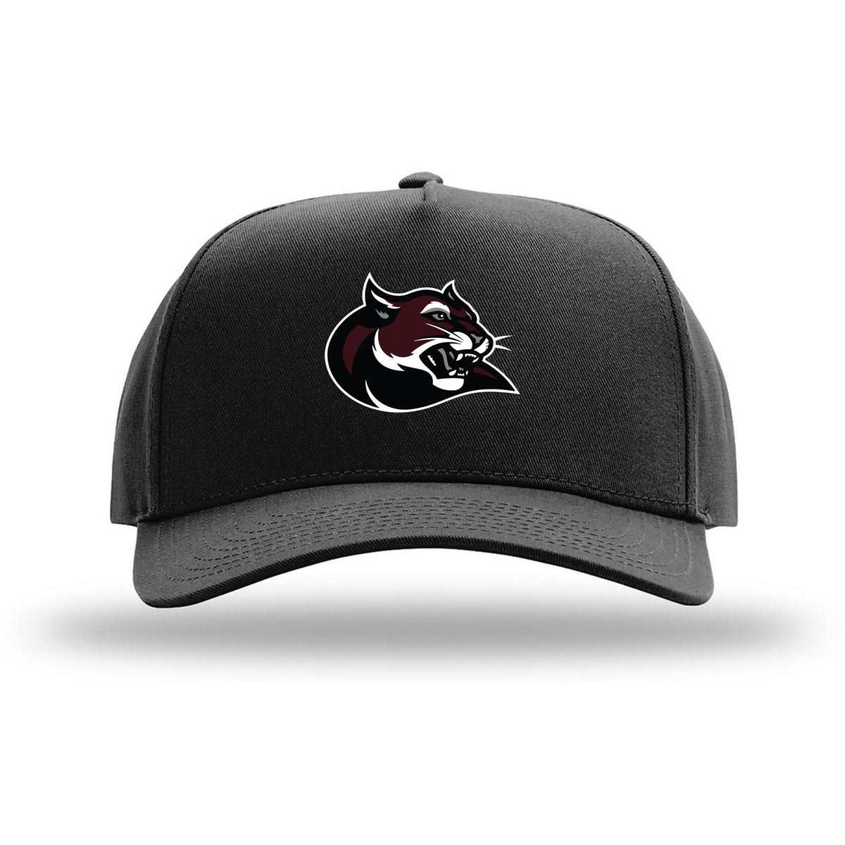 Richardson Full Fabric 5-Panel Champ — Black, Cougar, front