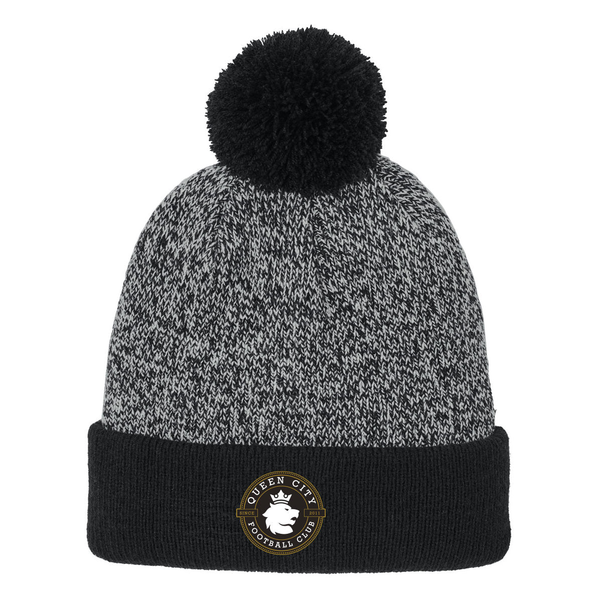 Sport-Tek Halftime Heather Pom Beanie — Black/ Silver, front