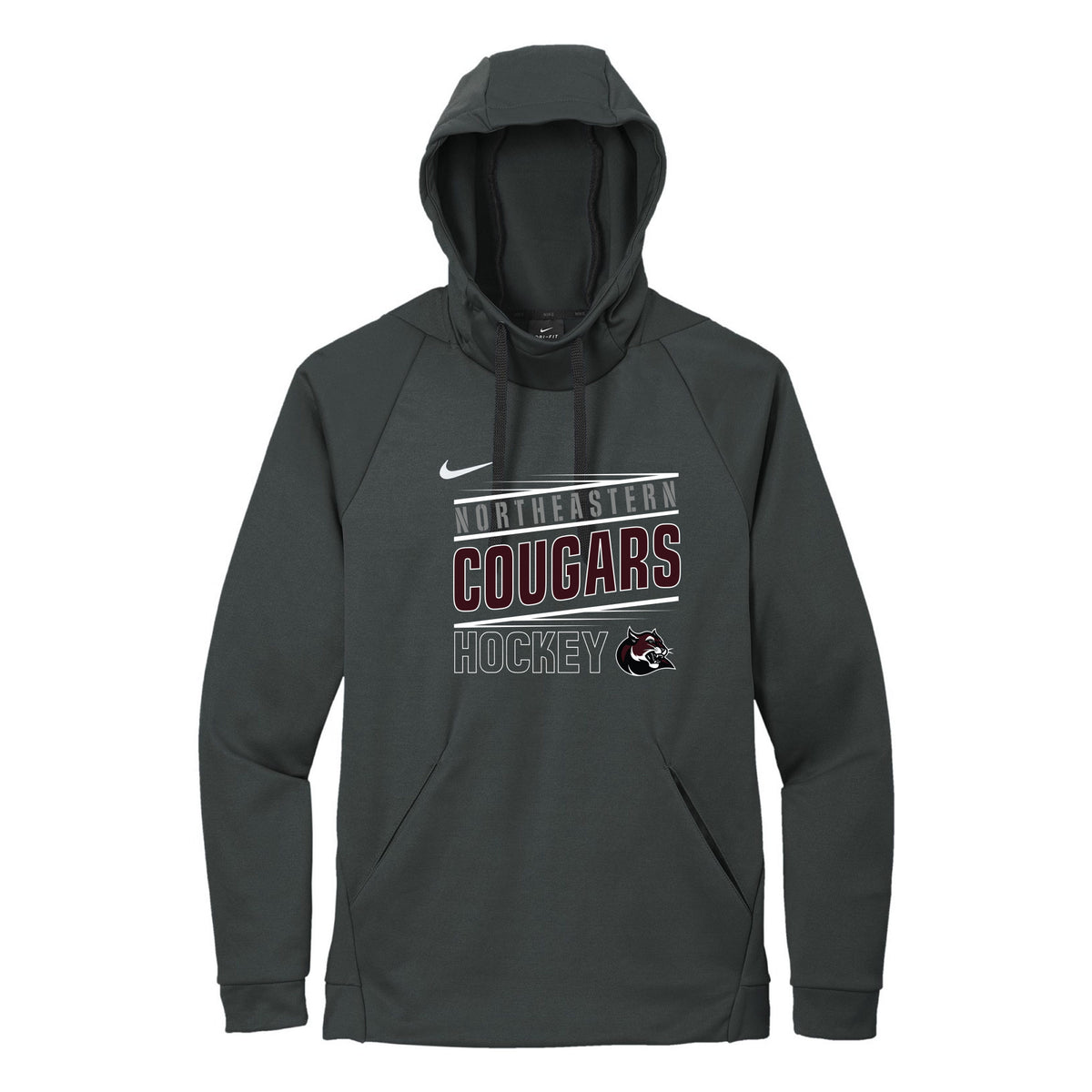 Nike Therma-FIT Pullover Fleece Hoodie — Team Anthracite, Logo 2, front