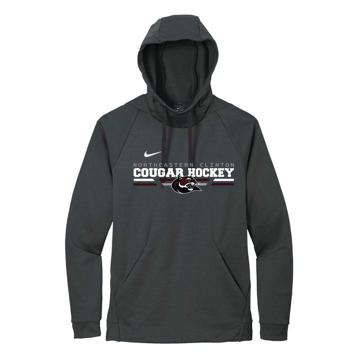 Nike Therma-FIT Pullover Fleece Hoodie — Team Anthracite, Logo 1, front