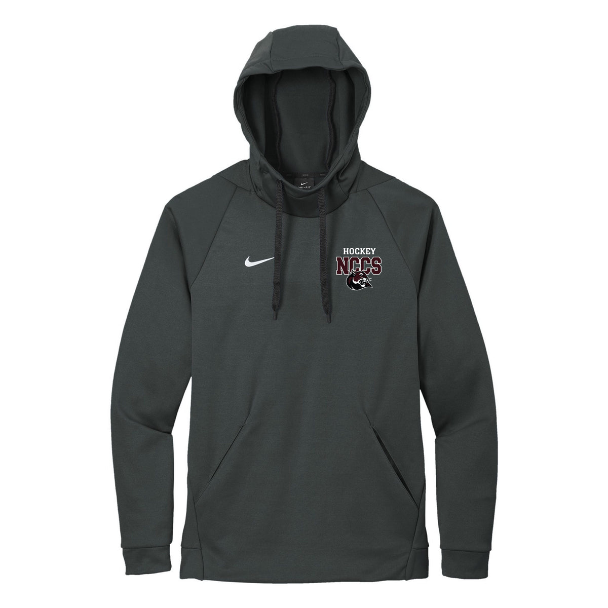 Nike Therma-FIT Pullover Fleece Hoodie — Team Anthracite, NCCS HOCKEY, front