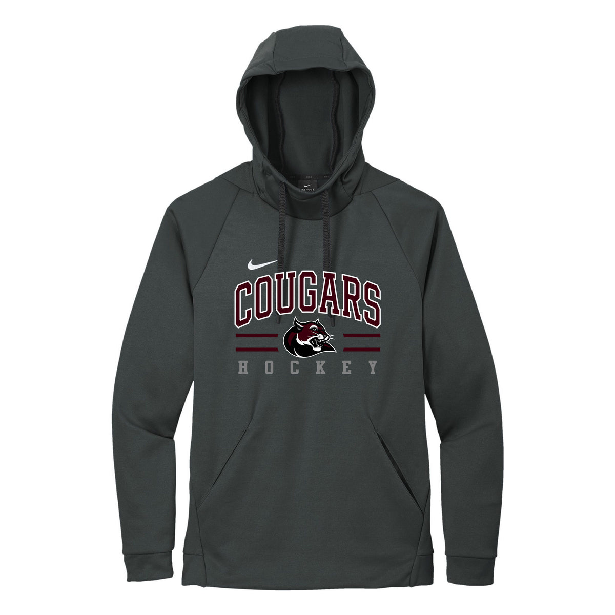Nike Therma-FIT Pullover Fleece Hoodie — Team Anthracite, Logo 4, front