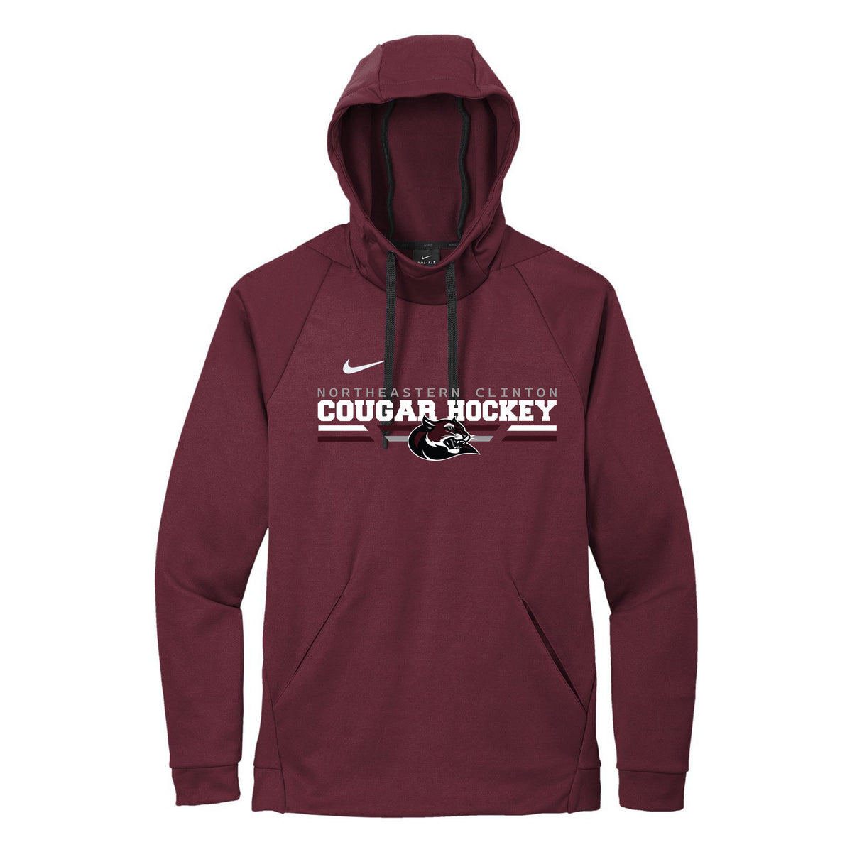 Nike Therma-FIT Pullover Fleece Hoodie — Team Dark Maroon, Logo 1, front