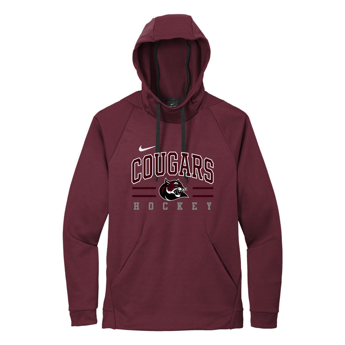 Nike Therma-FIT Pullover Fleece Hoodie — Team Dark Maroon, Logo 4, front