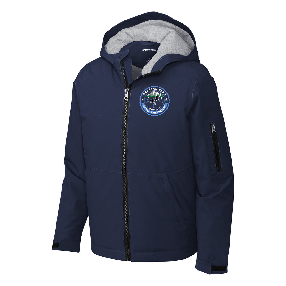 SCA Sport-Tek Youth Waterproof Insulated Jacket — True Navy, Logo 1, front