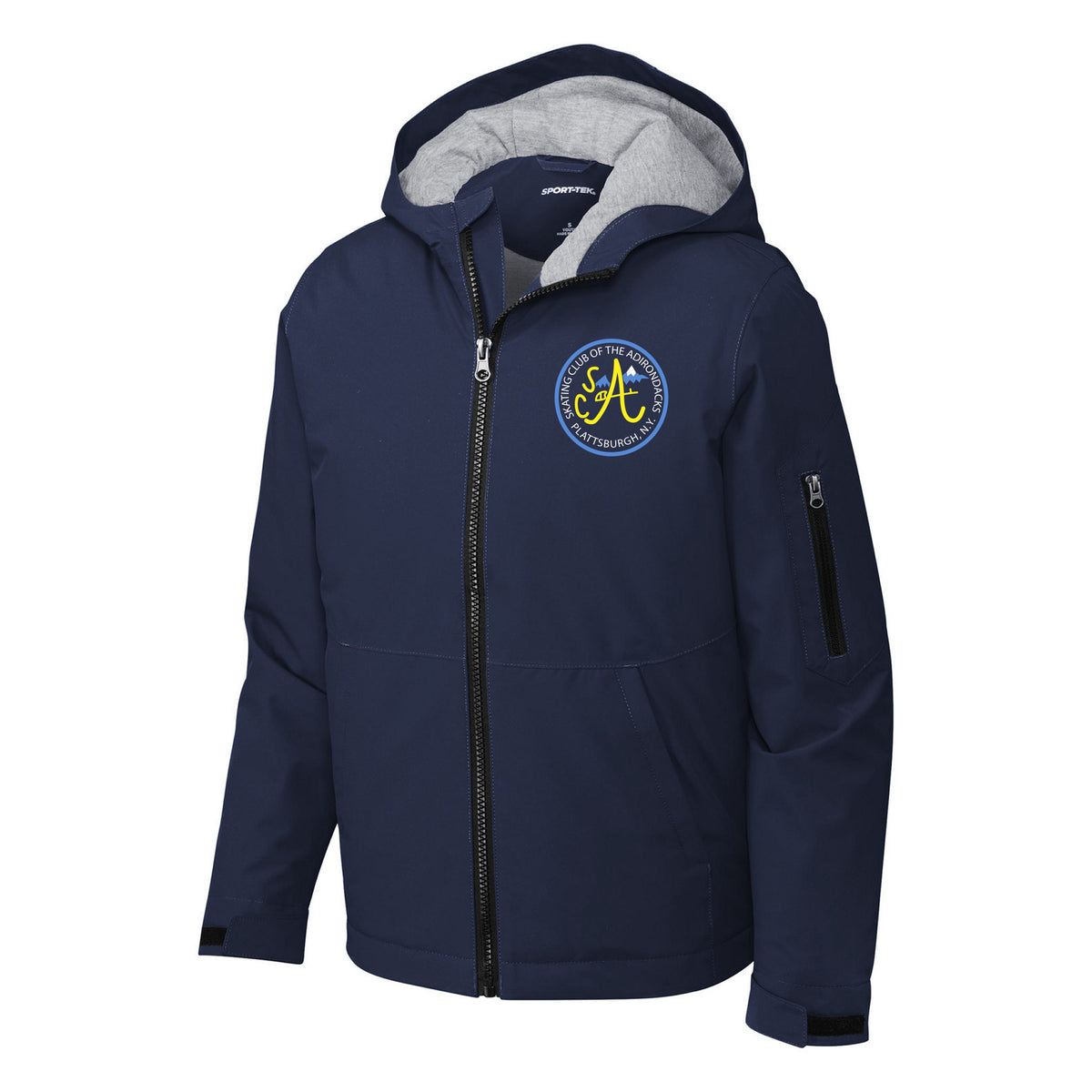 SCA Sport-Tek Youth Waterproof Insulated Jacket — True Navy, Logo 2, front