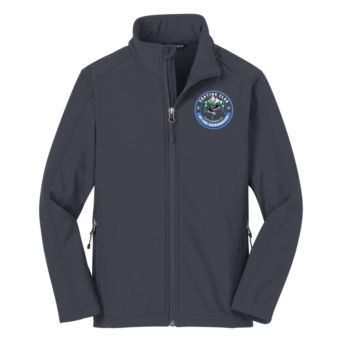 SCA Port Authority Youth Core Soft Shell Jacket — Battleship Grey, Logo 1, front