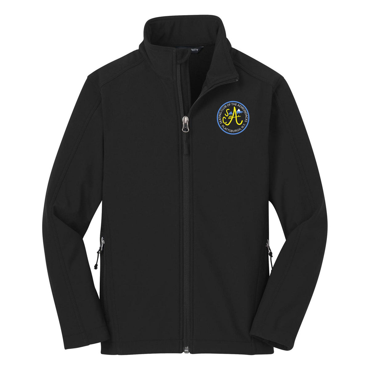 SCA Port Authority Youth Core Soft Shell Jacket — Black, Logo 2, front