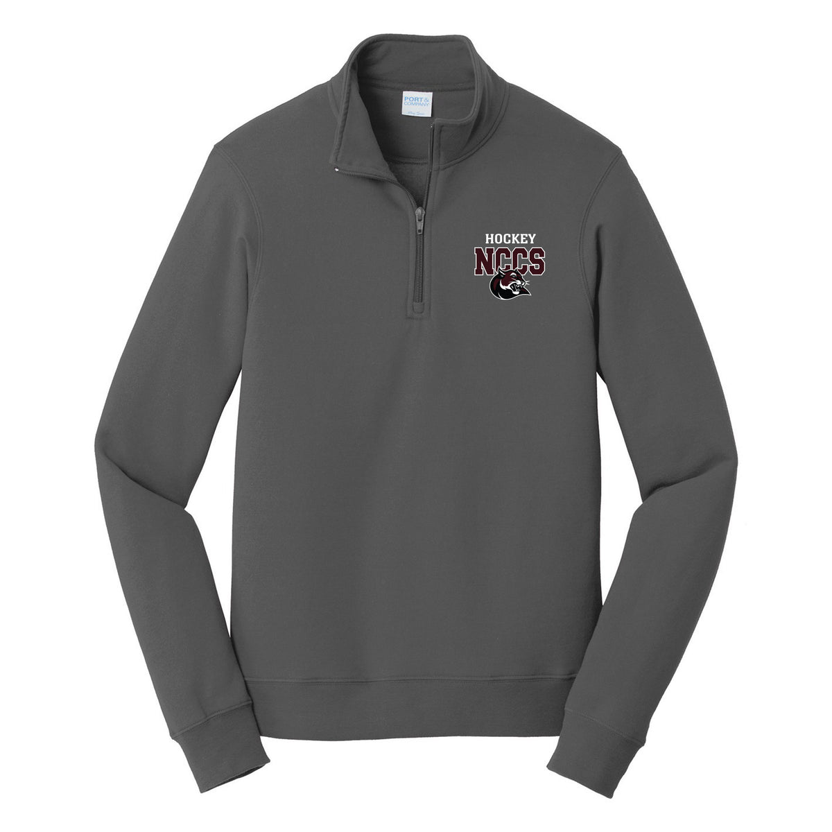 Port & Co Fan Favorite Fleece 1/4-Zip Pullover Sweatshirt — Charcoal, front