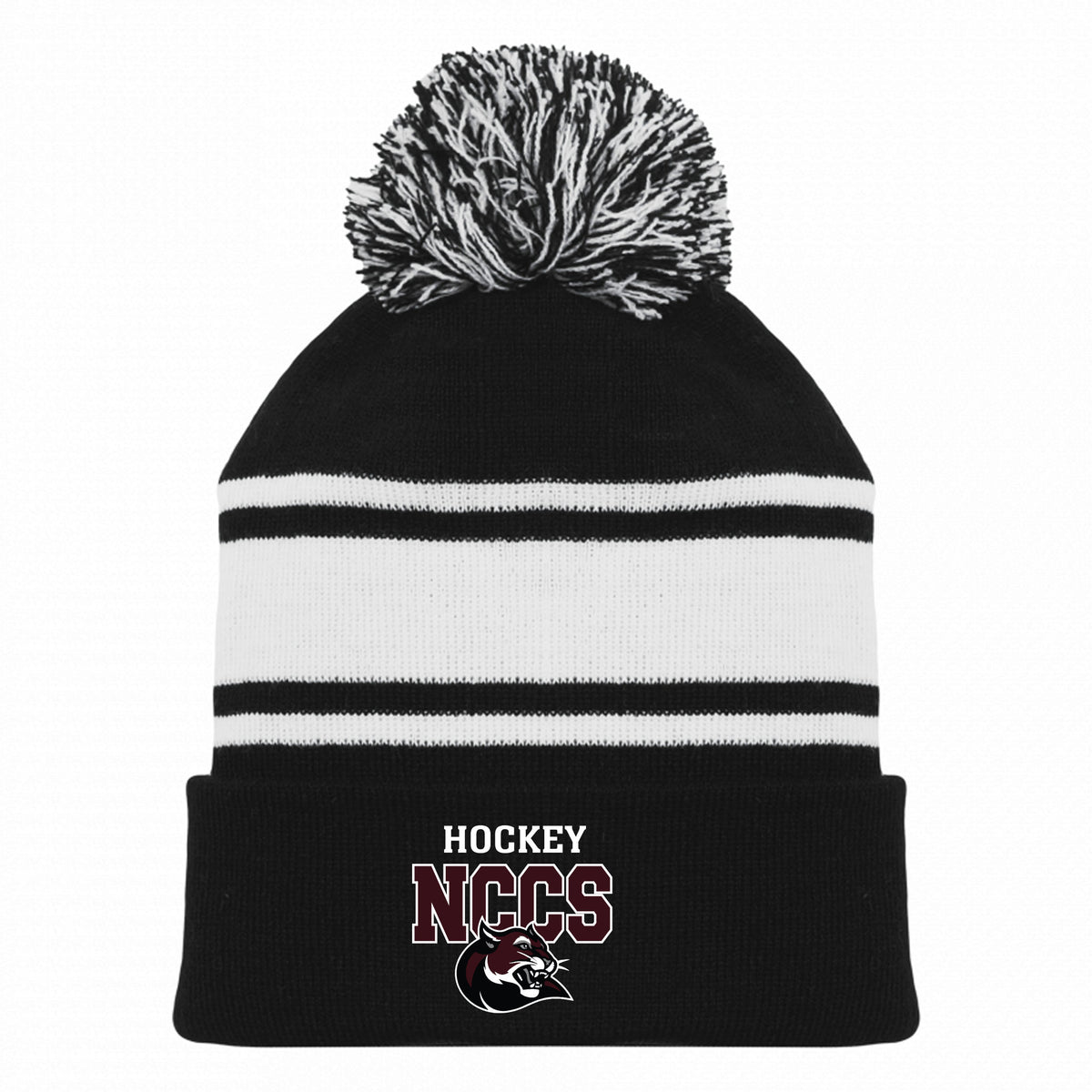 Hockey Toque — Black And White, NCCS HOCKEY, front