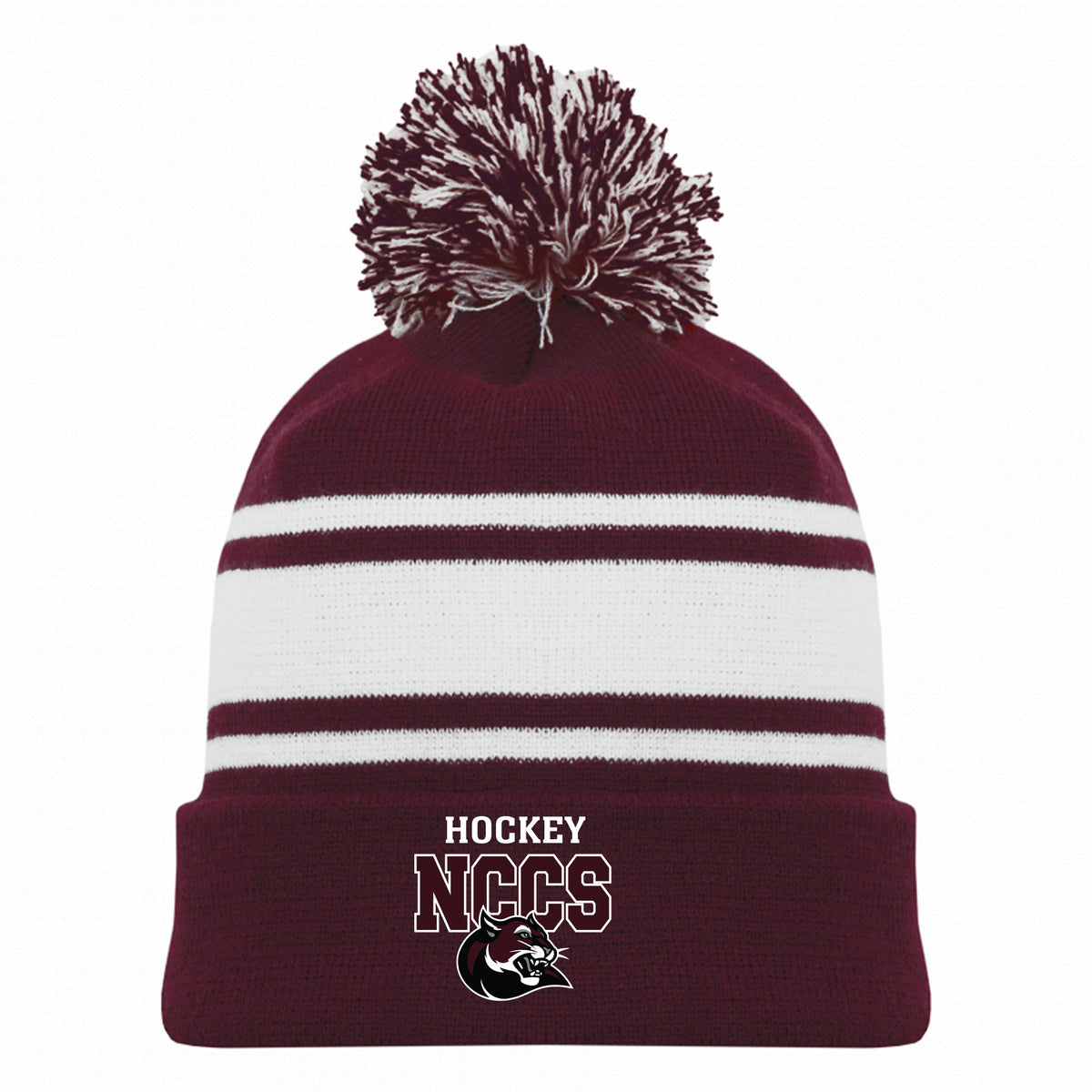 Hockey Toque — MAROON/WHITE, NCCS HOCKEY, front