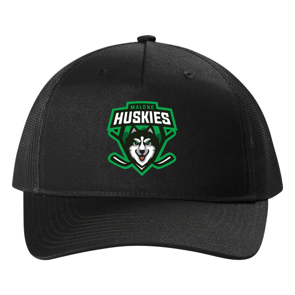 Port Authority Snapback Five-Panel Trucker Cap — Black, front