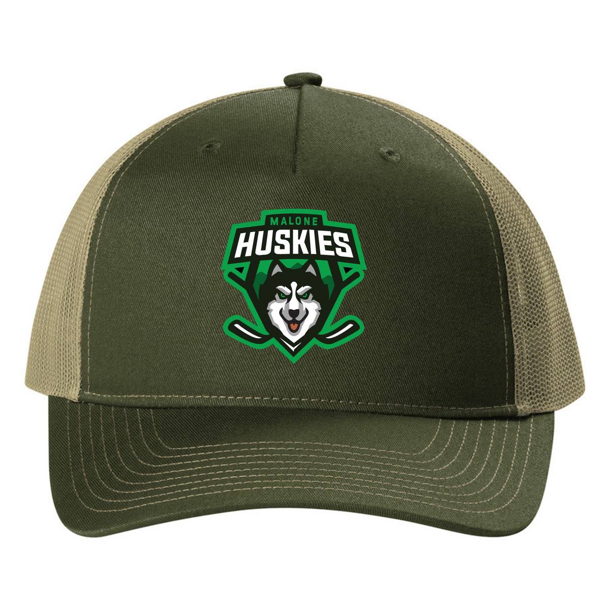 Port Authority Snapback Five-Panel Trucker Cap — Olive Drab Green/ Tan, front